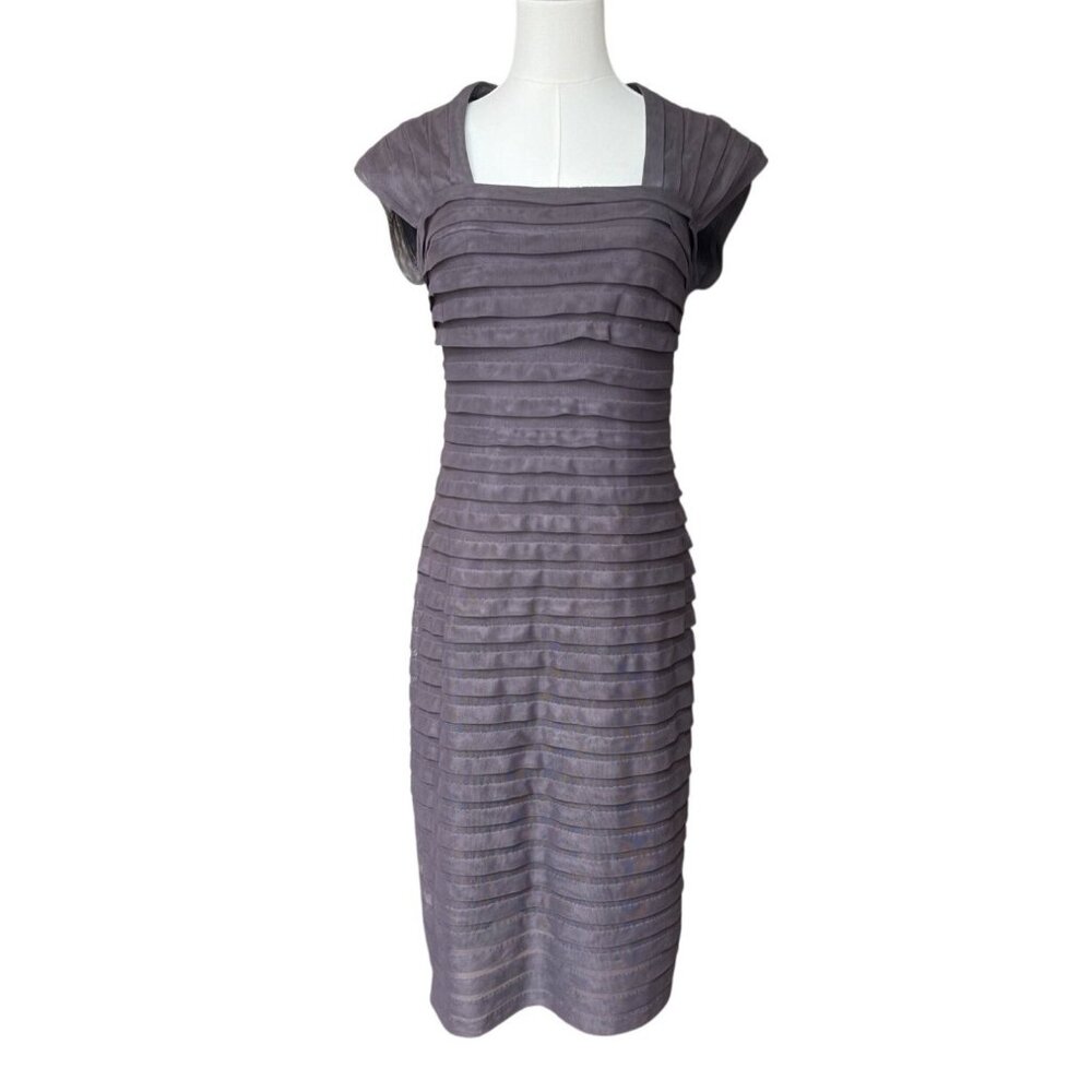 Adrianna Papell Pleated Cocktail Dress 10 Tiered Evening Square Neckline She